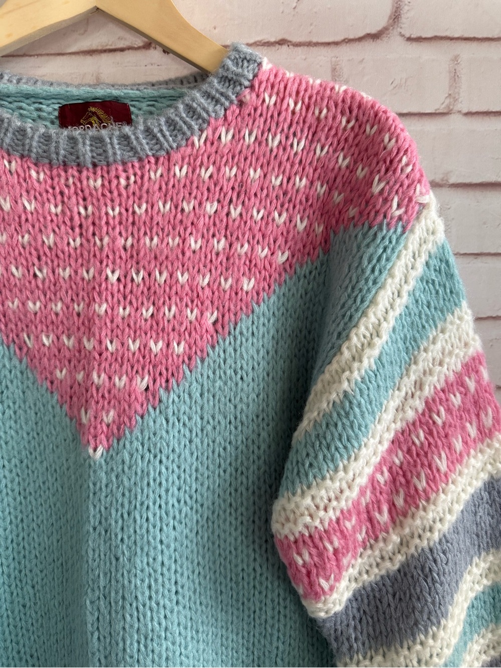 Vintage Jordache Colorblock Knit Sweater - Pink & Aqua - Picture 3 of 5